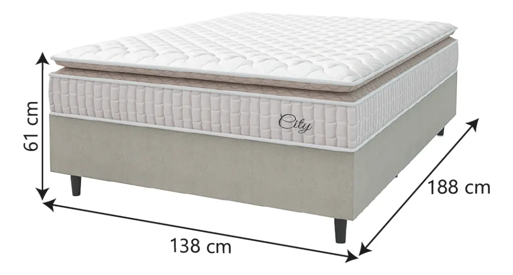 Cama Box Colchão Casal Molas Ensacadas City Pillow Top 138x188x61cm Branco e Bege Hellen - Image 2
