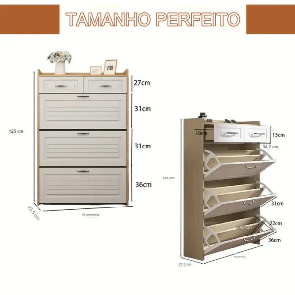 sapateira organizadora de sapatos com 3 portas 2 gavetas