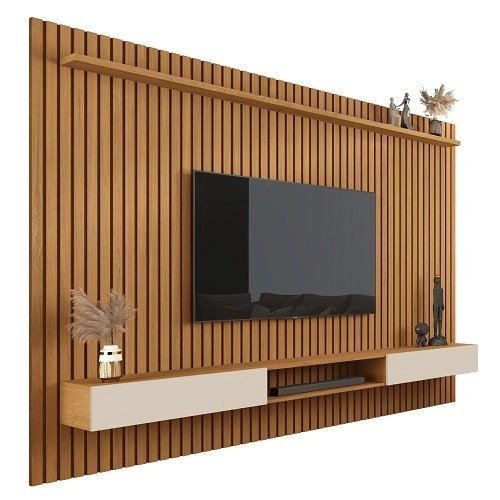 painel para tv até 85 polegadas ripado verdadeiro versátil 2.2×1.8 com nicho natureoff white