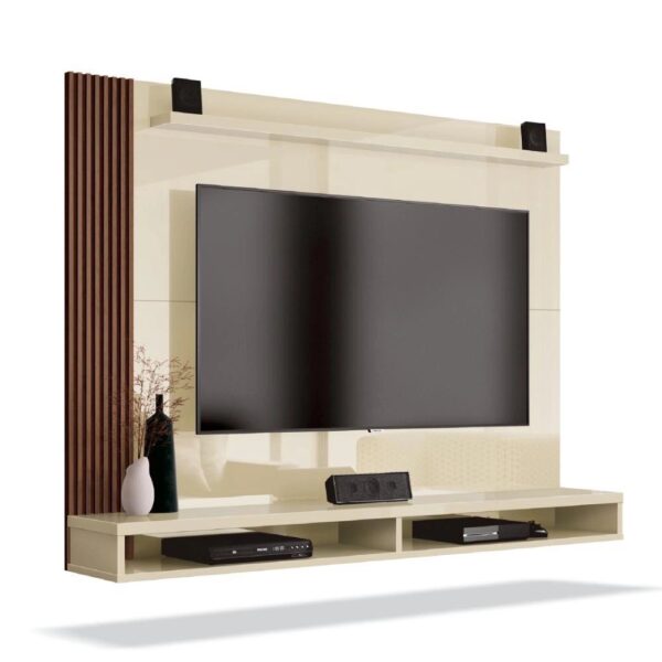 painel para tv até 50 polegadas dijon ripado c prateleira off white naturale