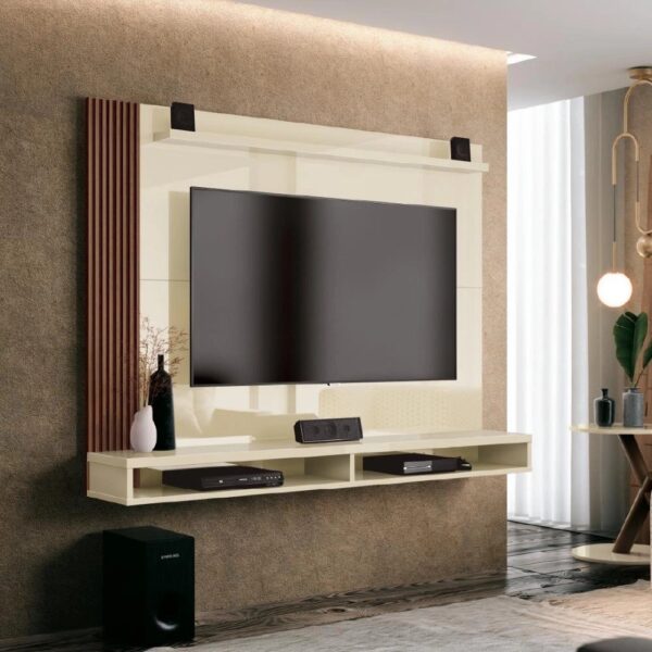 painel para tv até 50 polegadas dijon ripado c prateleira off white naturale
